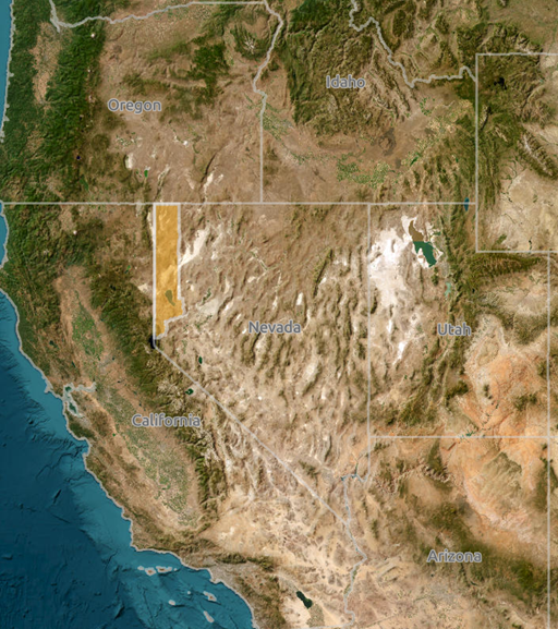 Outline of Washoe County with Nevada and other Western states